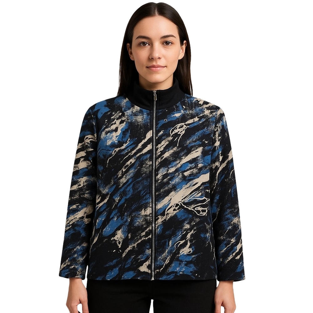 JESS & JANE Jacket Womens Medium Blue Embellished Artsy Rhinestone